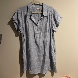 Faherty Blue Linen Woven Shirt Dress Large